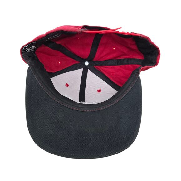 Vintage Stussy Capz SnapBack Hat Red Black Embroidered Two Tone Trucker Spellout - Picture 5 of 9